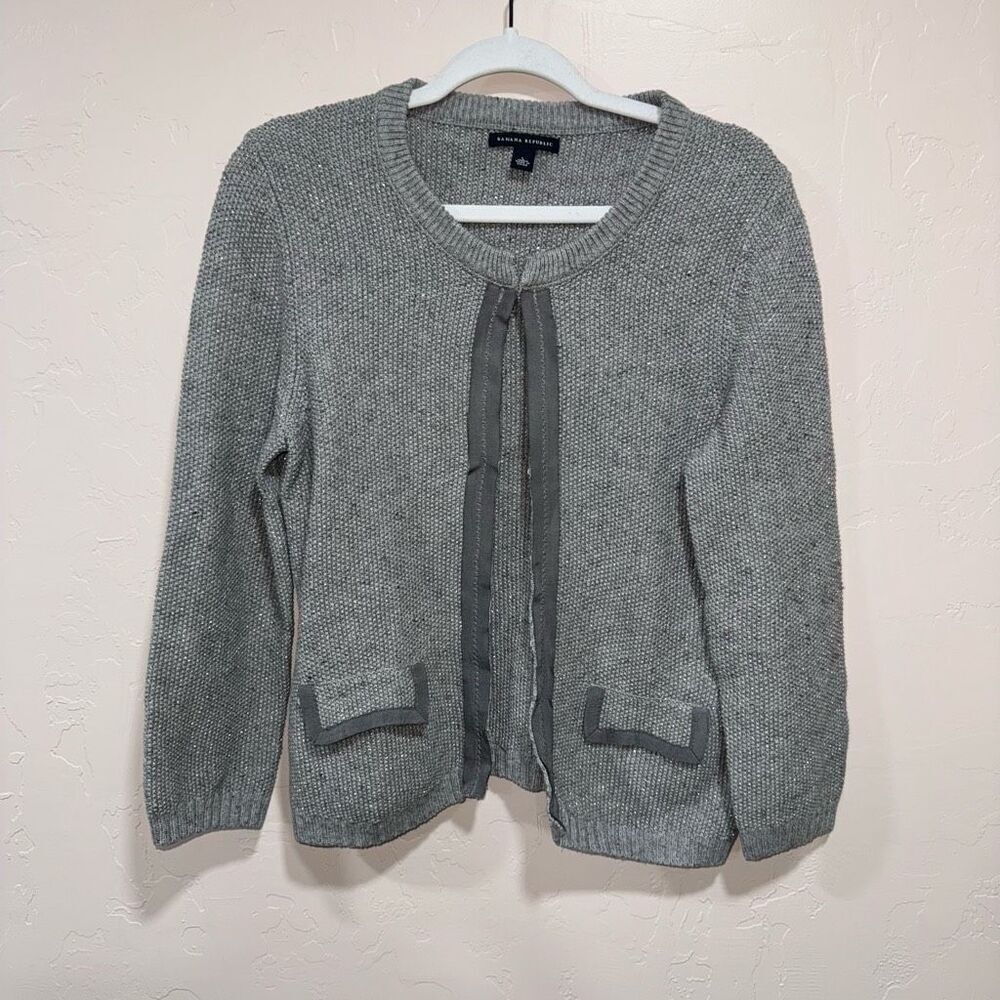 Banana Republic Large Grey & Metallic Button Up Cardigan